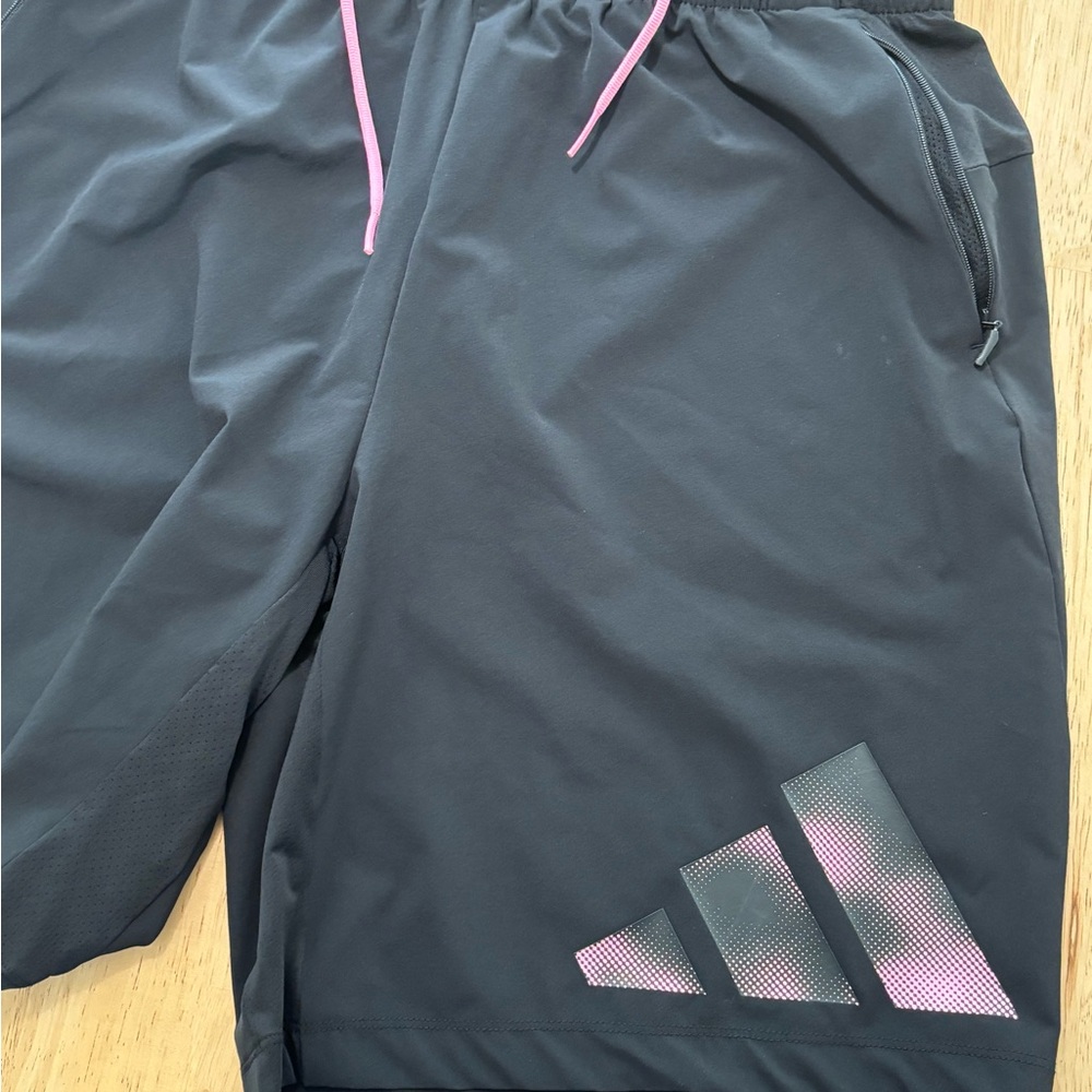 Adidas Black Shorts with Pink Accents